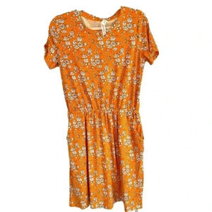 Tickled Teal Boutique Tshirt Dress With Pocket Yellow Floral Size Small EUC